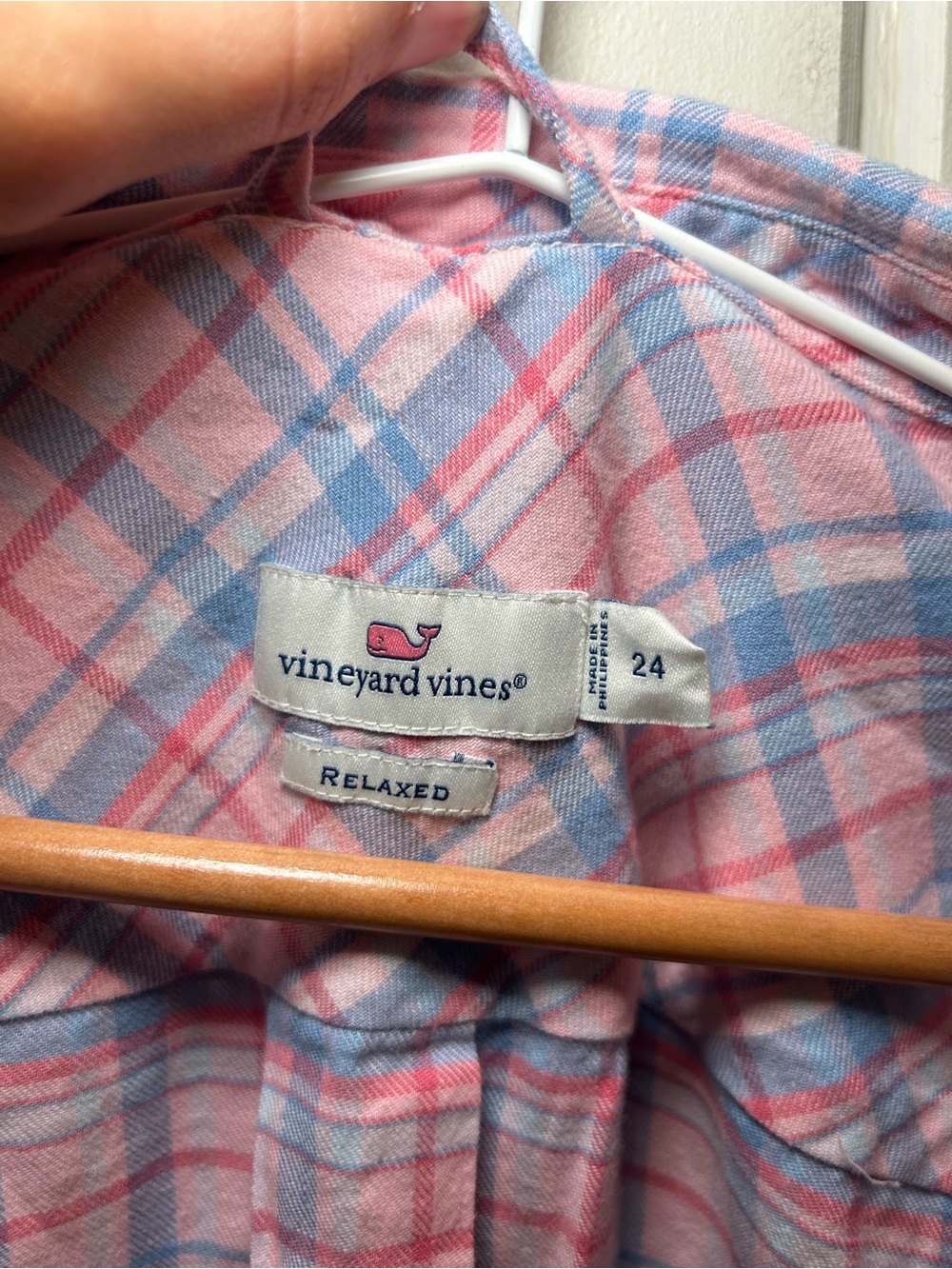 Vineyard Vines Pink and Blue Plaid Flannel Button-Down Shirt - Picture 2 of 6